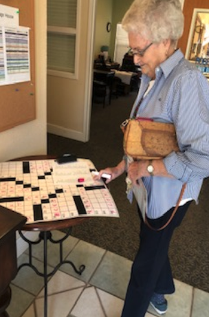 A resident getting a bingo card